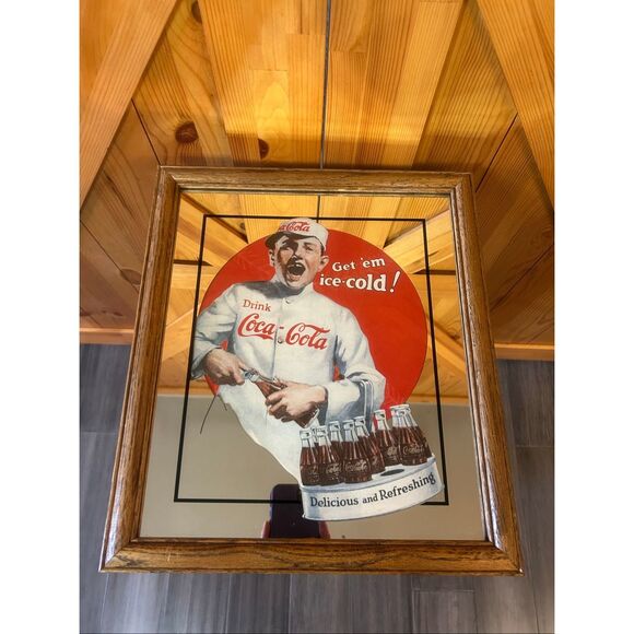 Coca Cola Get 'em Ice Cold Framed Mirror Collectible Vintage 1923 Repo (5640) - Picture 1 of 4